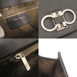美品 サルヴァトーレフェラガモ ダブルガンチーニ レザー ダークグレー ショルダーバッグ 1249【中古】Salvatore Ferragamo