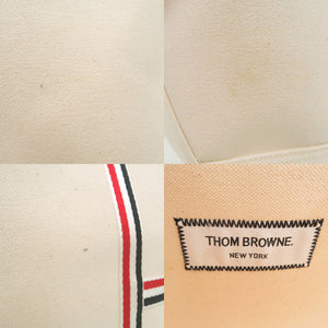 未使用 トムブラウン ストライプ ミディアム ツール トート MEDIUM TOOL TOTE BAG キャンバス レザー OFF WHITE 1259【中古】THOM BROWNE