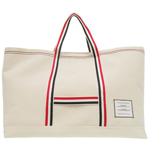 未使用 トムブラウン ストライプ ミディアム ツール トート MEDIUM TOOL TOTE BAG キャンバス レザー OFF WHITE 1259【中古】THOM BROWNE