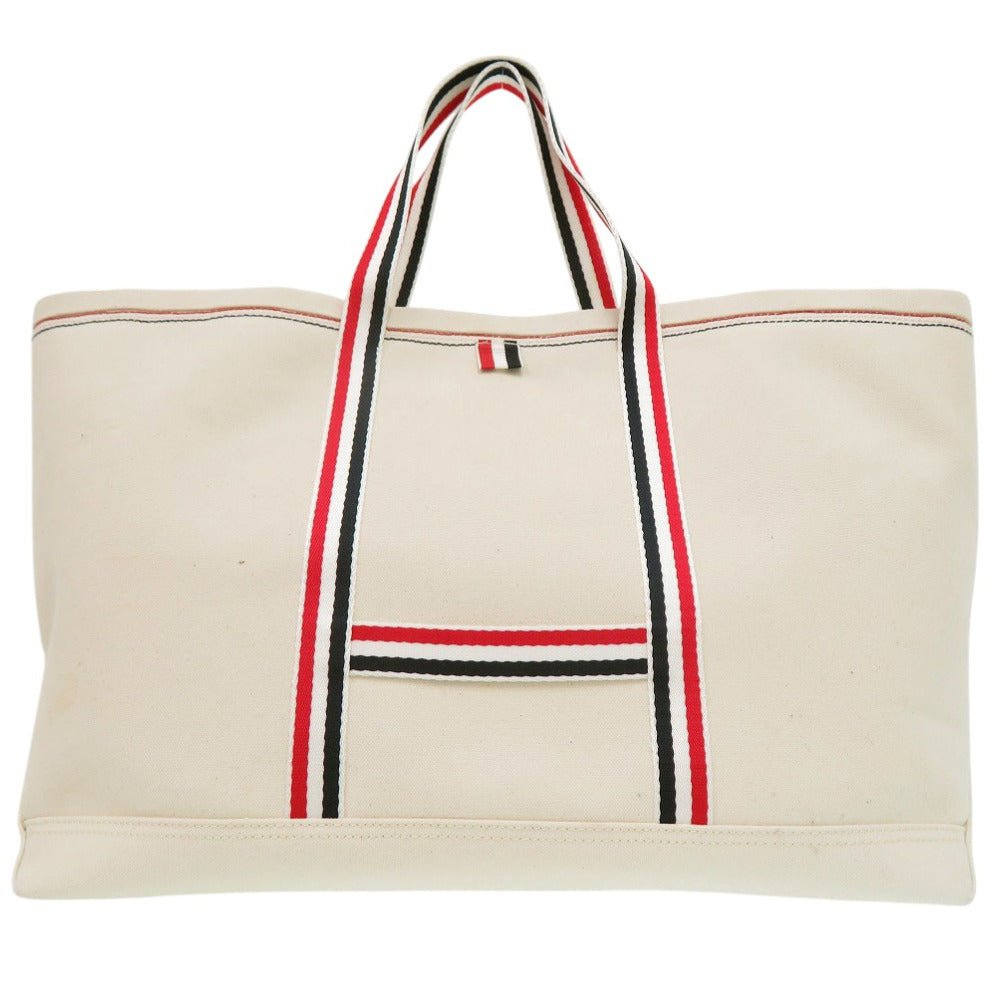 未使用 トムブラウン ストライプ ミディアム ツール トート MEDIUM TOOL TOTE BAG キャンバス レザー OFF WHITE 1259【中古】THOM BROWNE