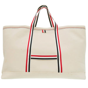 未使用 トムブラウン ストライプ ミディアム ツール トート MEDIUM TOOL TOTE BAG キャンバス レザー OFF WHITE 1259【中古】THOM BROWNE