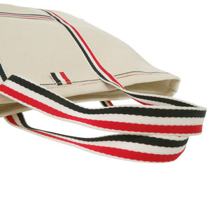 未使用 トムブラウン ストライプ ミディアム ツール トート MEDIUM TOOL TOTE BAG キャンバス レザー OFF WHITE 1259【中古】THOM BROWNE