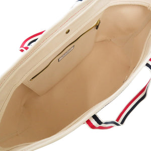 未使用 トムブラウン ストライプ ミディアム ツール トート MEDIUM TOOL TOTE BAG キャンバス レザー OFF WHITE 1259【中古】THOM BROWNE