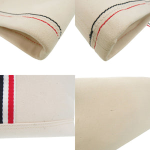 未使用 トムブラウン ストライプ ミディアム ツール トート MEDIUM TOOL TOTE BAG キャンバス レザー OFF WHITE 1259【中古】THOM BROWNE