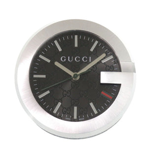 新品同様 グッチ テーブルクロック 210 ブラック SS レザー 黒文字盤 クオーツ 置時計 1306【中古】GUCCI