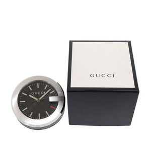 新品同様 グッチ テーブルクロック 210 ブラック SS レザー 黒文字盤 クオーツ 置時計 1306【中古】GUCCI