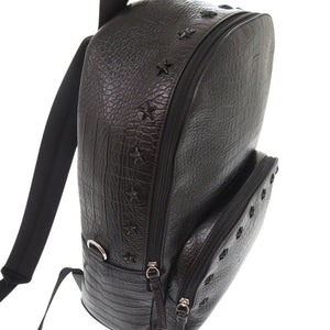 美品 ジミーチュウ 星 スター スタッズ 型押しレザー ブラック リュック デイパック 黒 1327【中古】JIMMY CHOO