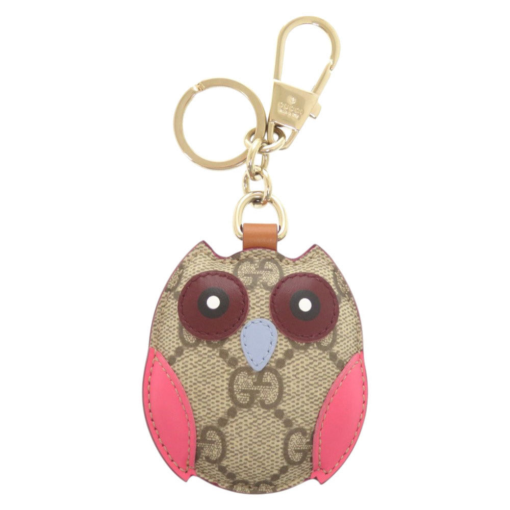 新品同様 グッチ オウル（ふくろう）シェイプ バッグ チャーム ‎821813 GGスプリームキャンバス ベージュ キーホルダー 1332【中古】GUCCI