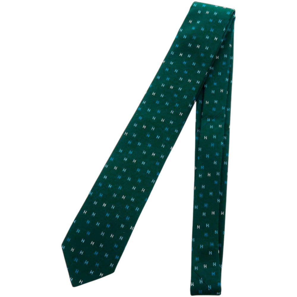 新品同様 エルメス H柄 シルク グリーン 緑 ネクタイ 1349【中古】HERMES