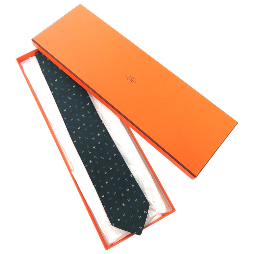 新品同様 エルメス H柄 シルク グリーン 緑 ネクタイ 1349【中古】HERMES