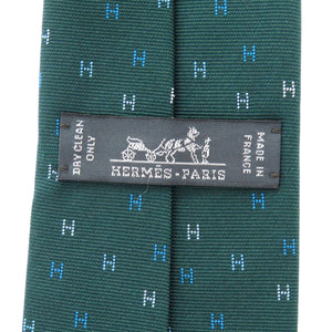 新品同様 エルメス H柄 シルク グリーン 緑 ネクタイ 1349【中古】HERMES