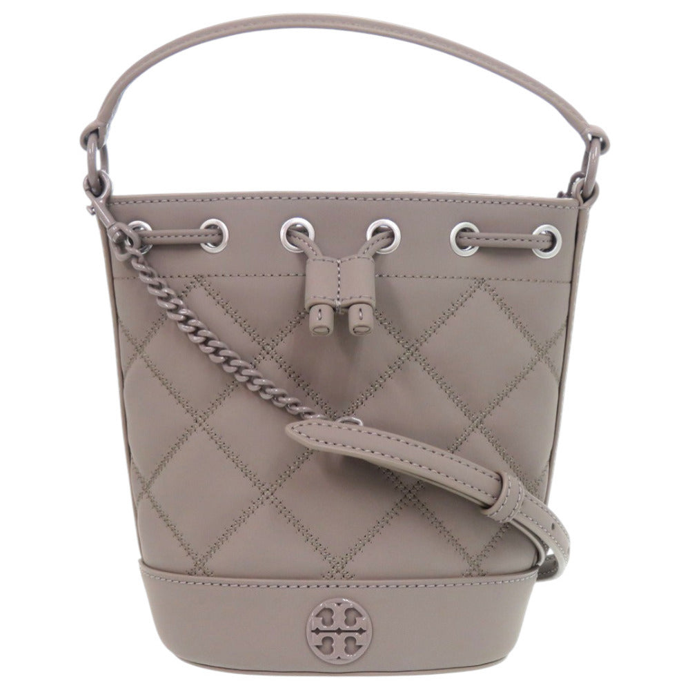 新品同様 トリーバーチ ウィラマットミニバケットバッグ 149680 レザー 082 Gray Heron アオサギ ハンドバッグ 1361【中古】Tory Burch
