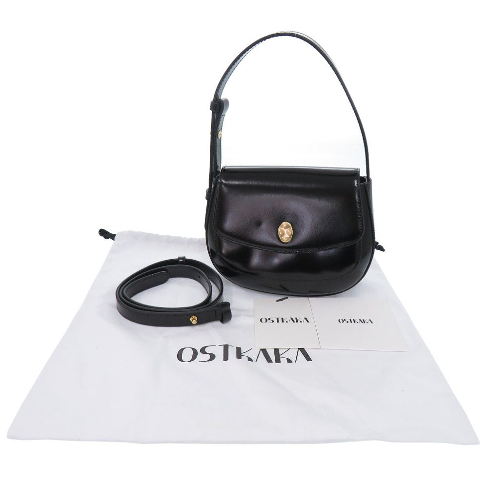 未使用 オストカーカ 2WAY レザー ブラック ハンドバッグ 黒 1481-35【中古】OSTKAKA