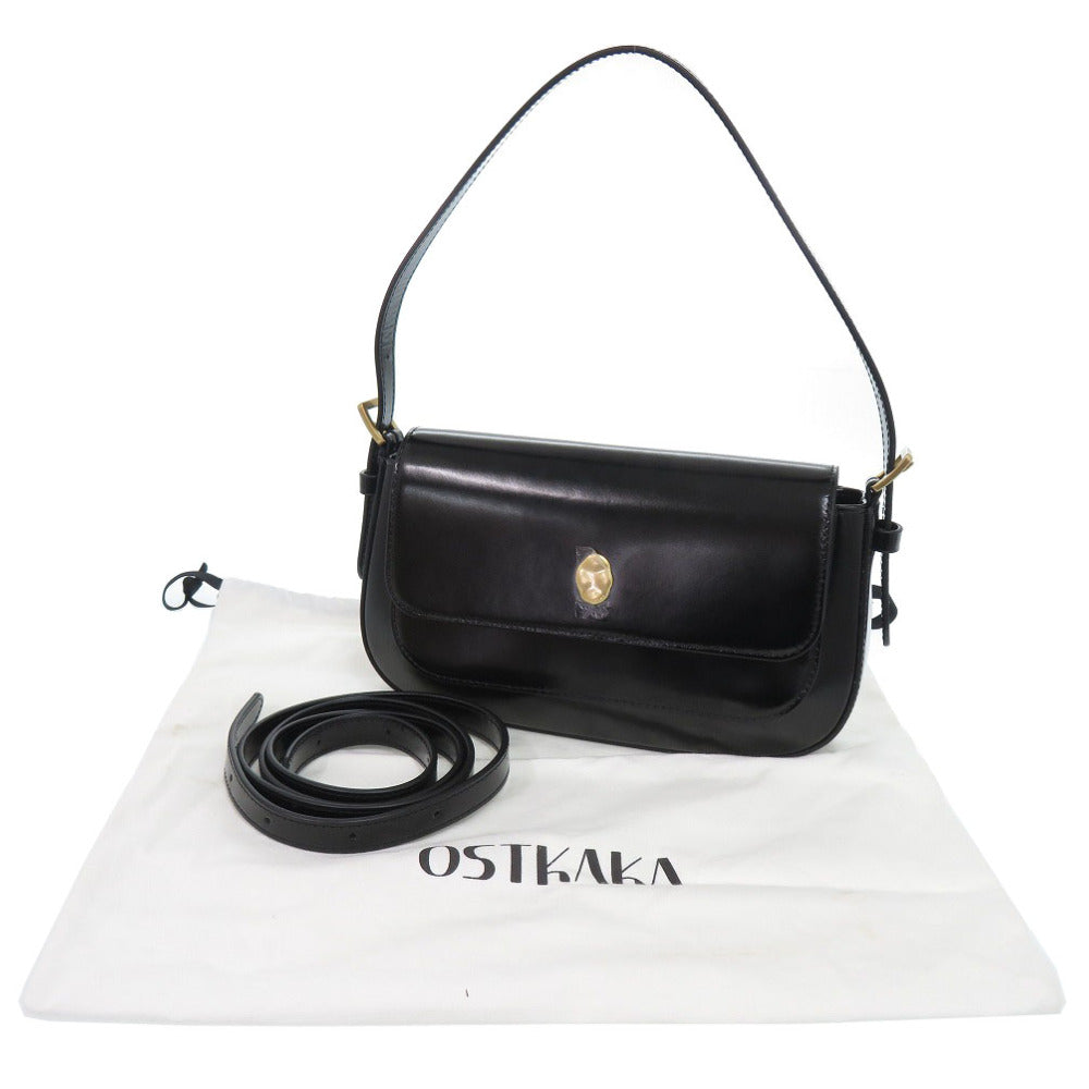 未使用 オストカーカ 2WAY レザー ブラック ハンドバッグ 黒 1481-36【中古】OSTKAKA