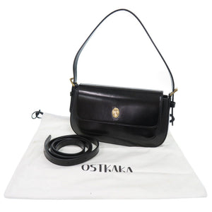 未使用 オストカーカ 2WAY レザー ブラック ハンドバッグ 黒 1481-36【中古】OSTKAKA