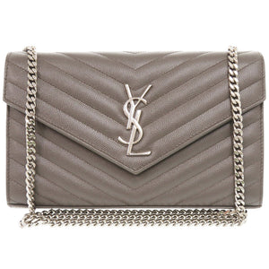 美品 サンローランパリ カサンドラ レザー グレー 377828 ショルダーバッグ チェーンウォレット 1489【中古】SAINT LAURENT PARIS