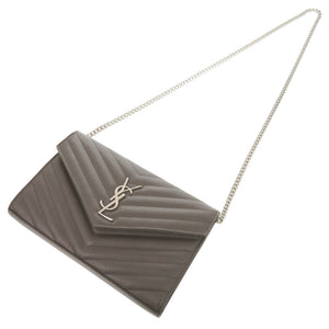 美品 サンローランパリ カサンドラ レザー グレー 377828 ショルダーバッグ チェーンウォレット 1489【中古】SAINT LAURENT PARIS