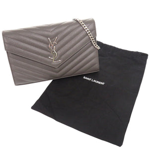 美品 サンローランパリ カサンドラ レザー グレー 377828 ショルダーバッグ チェーンウォレット 1489【中古】SAINT LAURENT PARIS