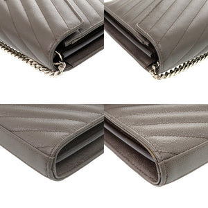 美品 サンローランパリ カサンドラ レザー グレー 377828 ショルダーバッグ チェーンウォレット 1489【中古】SAINT LAURENT PARIS