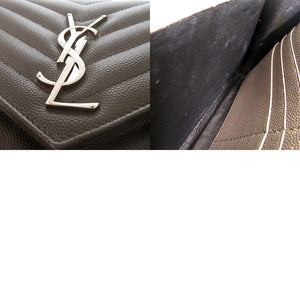 美品 サンローランパリ カサンドラ レザー グレー 377828 ショルダーバッグ チェーンウォレット 1489【中古】SAINT LAURENT PARIS