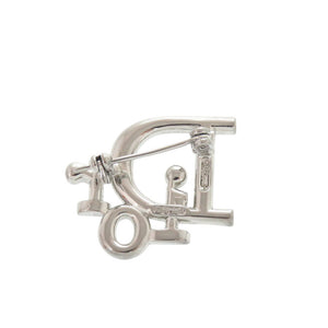 美品 ディオール ロゴ メタル ラインストーン シルバー ブローチ 1528【中古】Dior