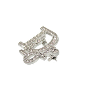 美品 ディオール ロゴ メタル ラインストーン シルバー ブローチ 1528【中古】Dior