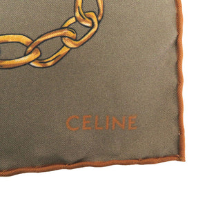 美品 セリーヌ ツイルバンダナトープ シルク カーキ ゴールド スカーフ 1529【中古】CELINE
