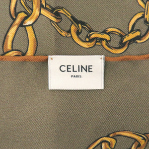 美品 セリーヌ ツイルバンダナトープ シルク カーキ ゴールド スカーフ 1529【中古】CELINE