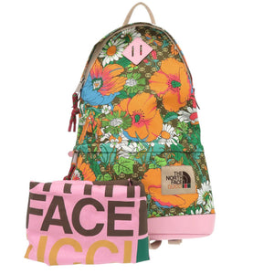 新品同様 グッチ ノースフェイス コラボ 650288 ナイロン レザー ピンク リュック デイパック 1548【中古】GUCCI