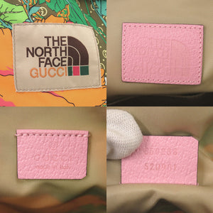 新品同様 グッチ ノースフェイス コラボ 650288 ナイロン レザー ピンク リュック デイパック 1548【中古】GUCCI