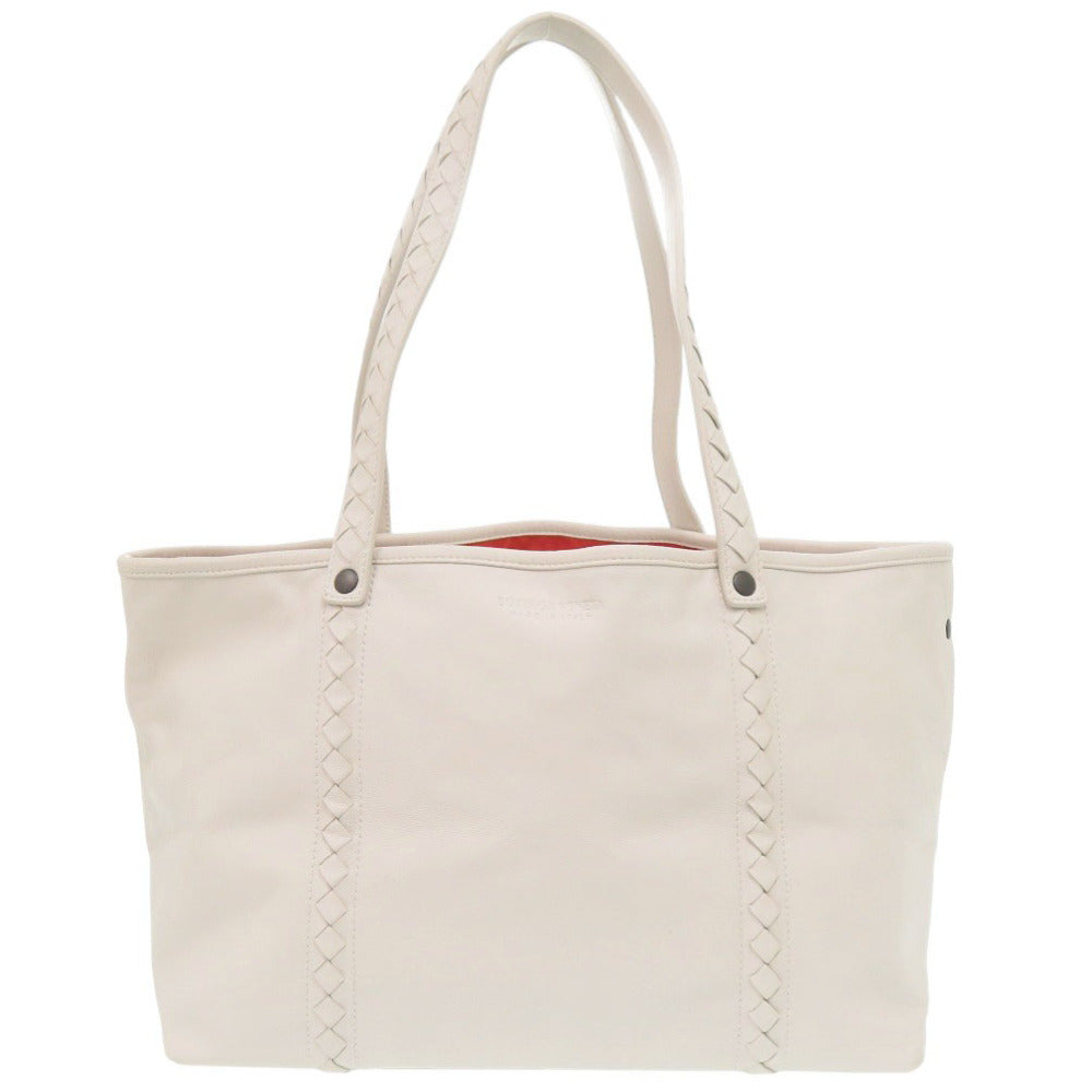 美品 ボッテガヴェネタ イントレチャート レザー アイボリー/オレンジ トートバッグ 白 1598【中古】BOTTEGAVENETA