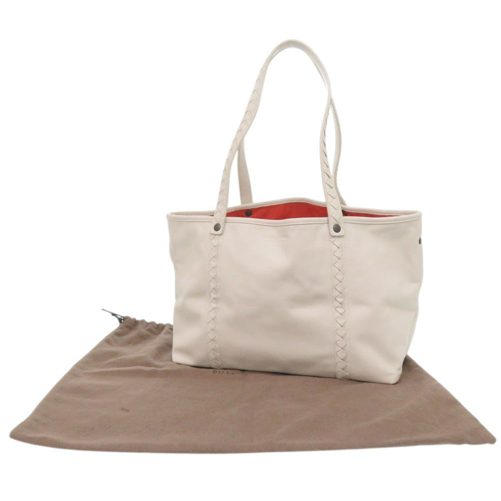 美品 ボッテガヴェネタ イントレチャート レザー アイボリー/オレンジ トートバッグ 白 1598【中古】BOTTEGAVENETA