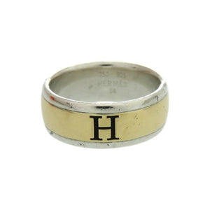 美品 エルメス Hロゴ シルバー925 K18イエローゴールド サイズ58 シルバー 銀 リング 指輪 1633【中古】HERMES