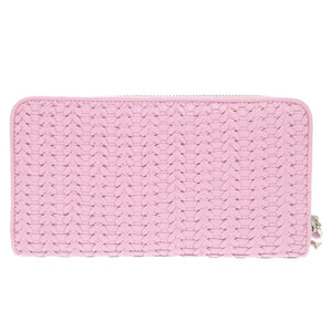 美品 クリスチャンディオール 編み込み レザー ピンク ラウンドファスナー 長財布 1634【中古】Christian Dior
