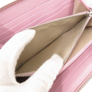 美品 クリスチャンディオール 編み込み レザー ピンク ラウンドファスナー 長財布 1634【中古】Christian Dior