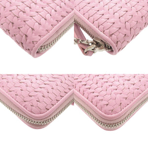 美品 クリスチャンディオール 編み込み レザー ピンク ラウンドファスナー 長財布 1634【中古】Christian Dior