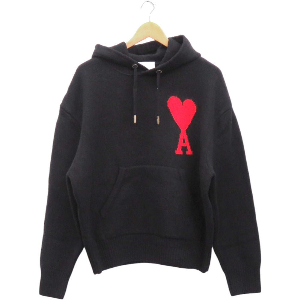 美品 アミアレクサンドレマチウシ AMI PARIS アミパリス AMI DE COEUR KNIT HOODIE ウール ブラック 黒 パーカー 1648【中古】ami alexandre mattiussi