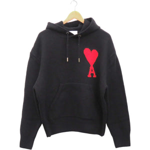 美品 アミアレクサンドレマチウシ AMI PARIS アミパリス AMI DE COEUR KNIT HOODIE ウール ブラック 黒 パーカー 1648【中古】ami alexandre mattiussi