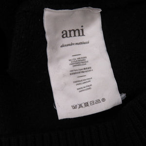 美品 アミアレクサンドレマチウシ AMI PARIS アミパリス AMI DE COEUR KNIT HOODIE ウール ブラック 黒 パーカー 1648【中古】ami alexandre mattiussi