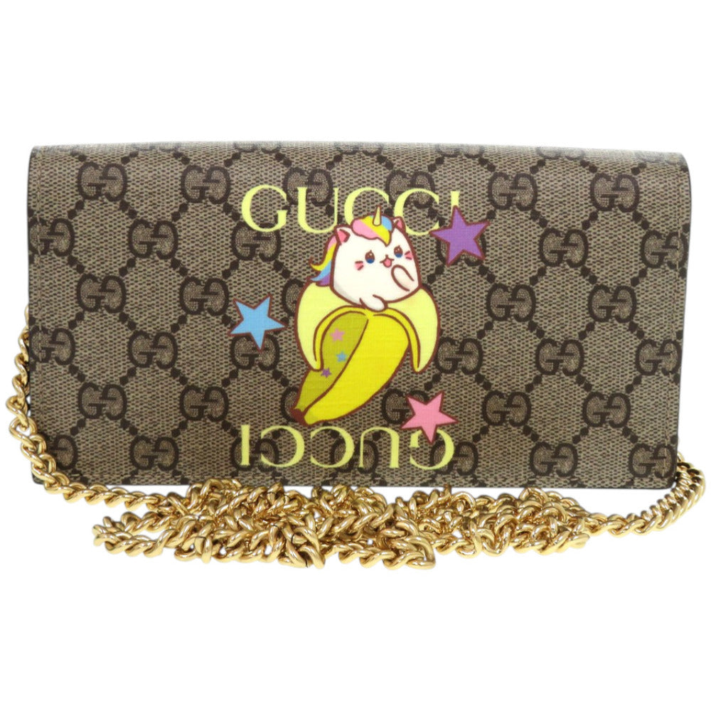 未使用 グッチ チェーンウォレット レインボーばなにゃ コラボ 701061 2149 GGスプリーム ベージュ 長財布 1669【中古】GUCCI