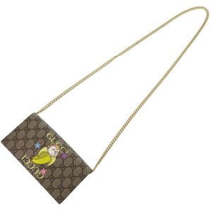 未使用 グッチ チェーンウォレット レインボーばなにゃ コラボ 701061 2149 GGスプリーム ベージュ 長財布 1669【中古】GUCCI