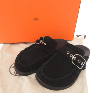 未使用品 エルメス キー ヴォーヴェロア サイズ37 ブラック サンダル 黒 1686【中古】HERMES