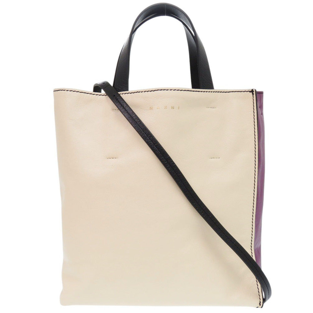美品 マルニ 2WAY ミュゼオ レザー ベージュ/パープル トートバッグ 1703【中古】MARNI