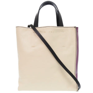 美品 マルニ 2WAY ミュゼオ レザー ベージュ/パープル トートバッグ 1703【中古】MARNI
