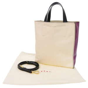 美品 マルニ 2WAY ミュゼオ レザー ベージュ/パープル トートバッグ 1703【中古】MARNI