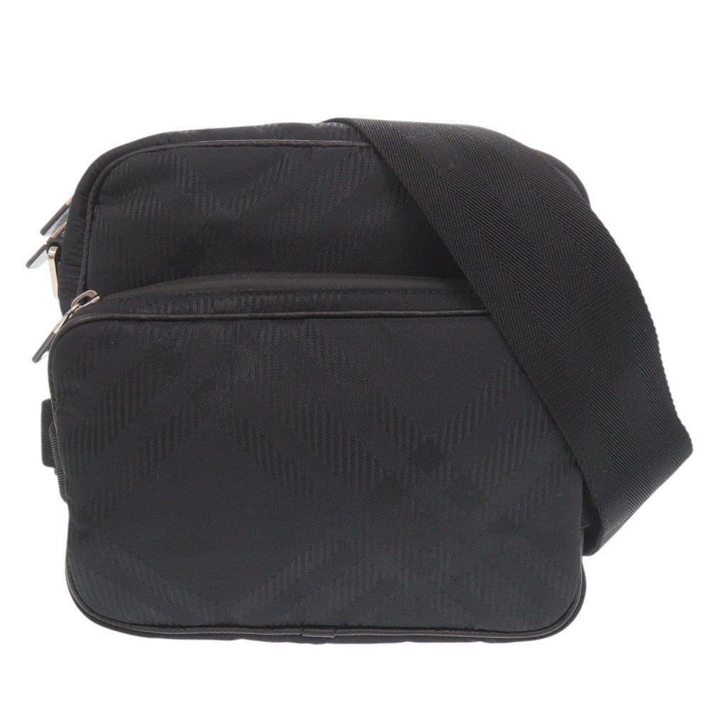 新品同様 バーバリー チェック柄 ナイロン ポリエステル ブラック ショルダーバッグ 黒 1708【中古】BURBERRY