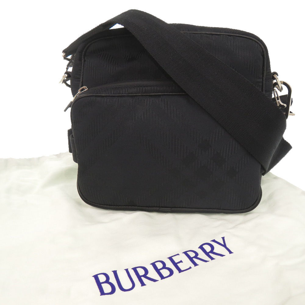 新品同様 バーバリー チェック柄 ナイロン ポリエステル ブラック ショルダーバッグ 黒 1708【中古】BURBERRY
