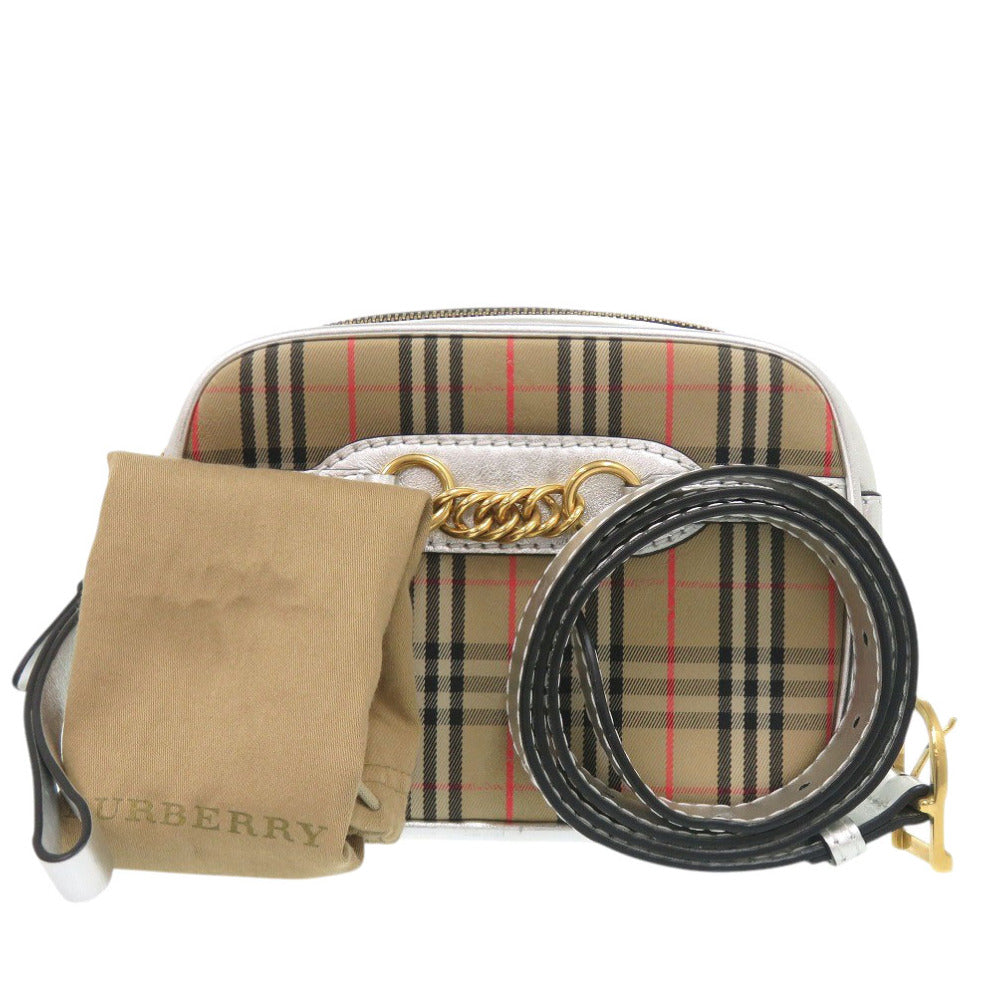 美品 バーバリー 1983チェック ウエストバッグ コットン ベージュ シルバー ボディバッグ 1716【中古】BURBERRY