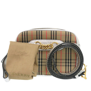 美品 バーバリー 1983チェック ウエストバッグ コットン ベージュ シルバー ボディバッグ 1716【中古】BURBERRY