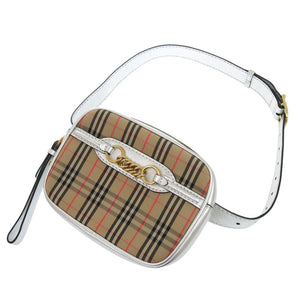 美品 バーバリー 1983チェック ウエストバッグ コットン ベージュ シルバー ボディバッグ 1716【中古】BURBERRY
